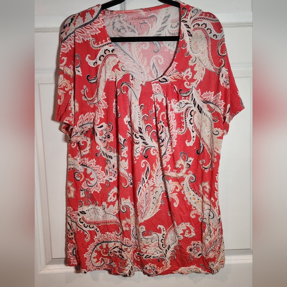 Croft & Barrow Colorful Paisley Print Short Sleeve Top Minor Wash Wear 1X